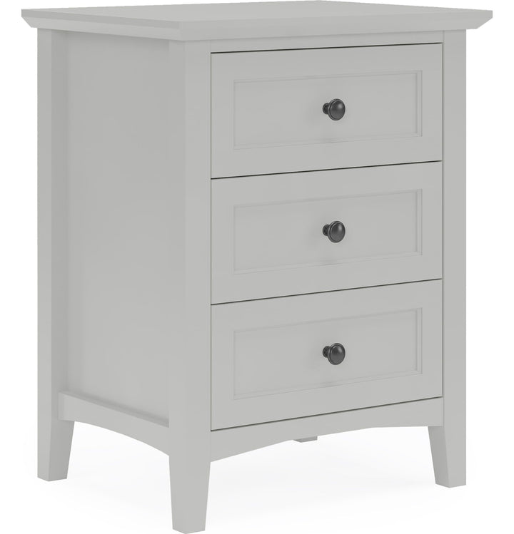 Grace Three Drawer Nightstand in Elephant Grey — on a white background