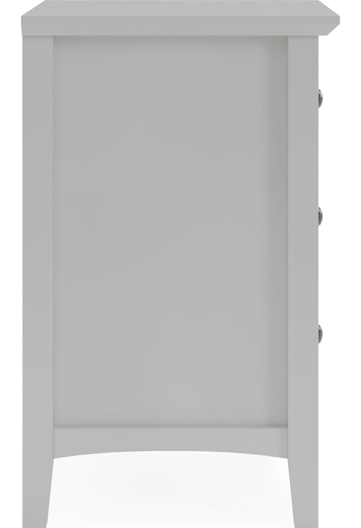 Grace Three Drawer Nightstand in Elephant Grey — side view