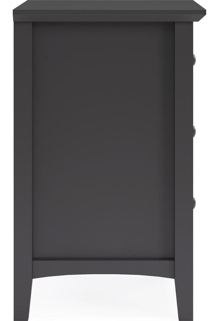 Grace Three Drawer Nightstand in Raven Black — side view