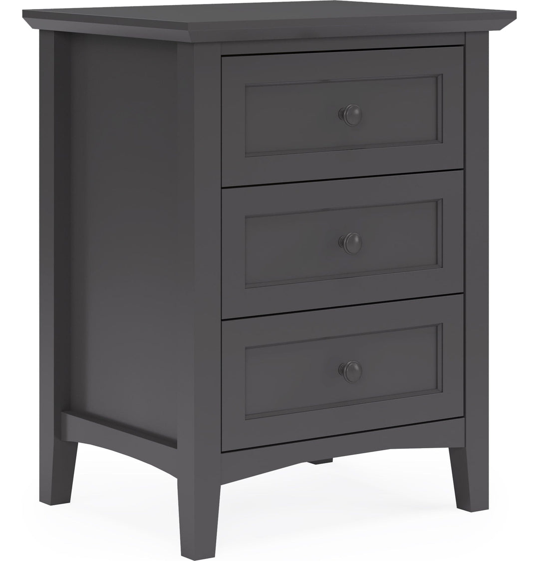 Grace Three Drawer Nightstand in Raven Black — on a white background