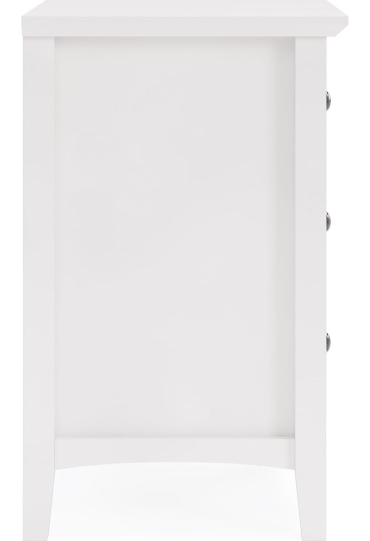 Grace Three Drawer Nightstand in Snowfall White — side view