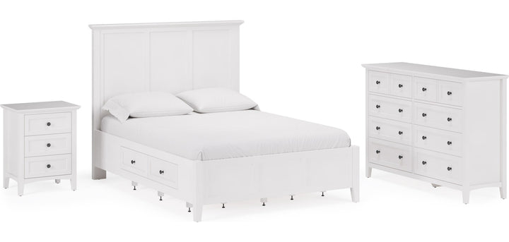 Grace Three Drawer Nightstand in Snowfall White — shown with the matching bedroom group (sold separately)