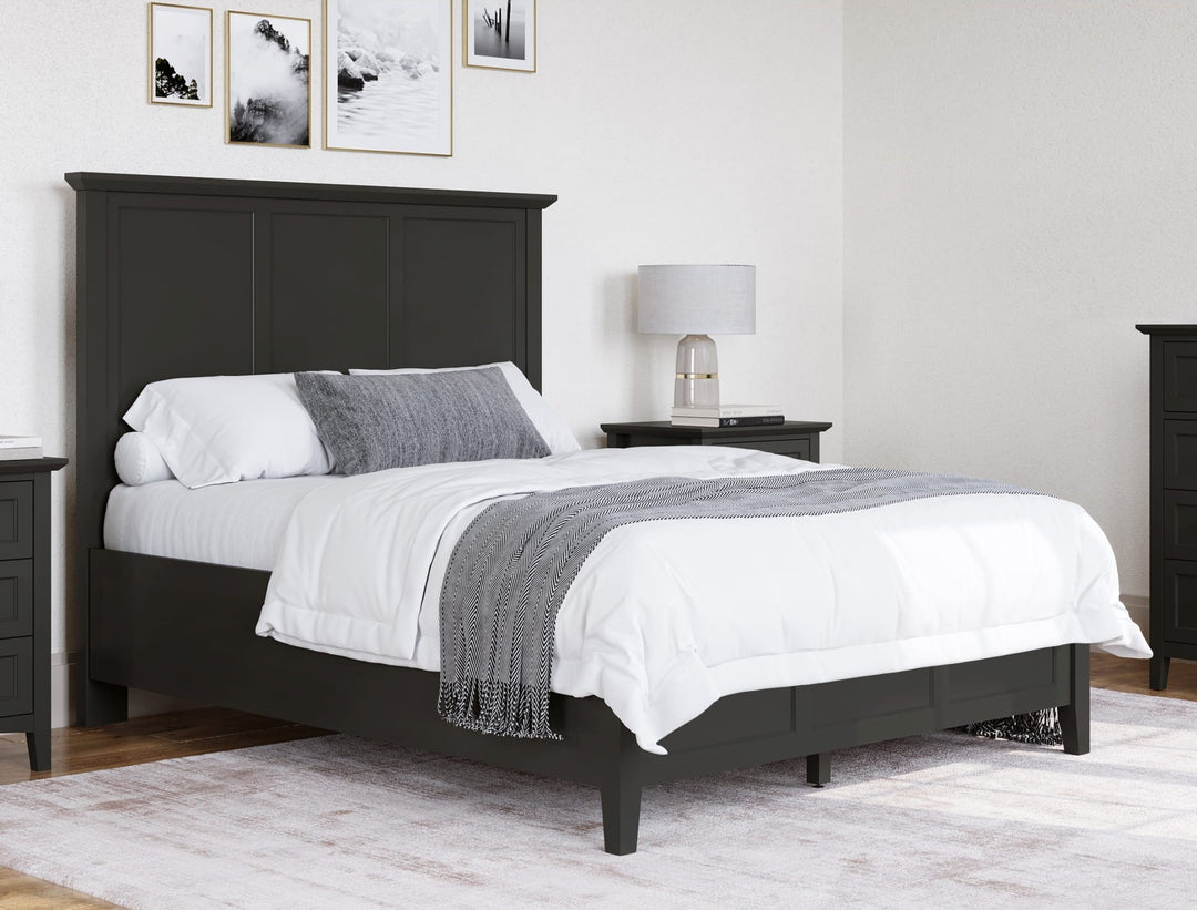Grace Three Panel Bed in Raven Black styled in a bedroom