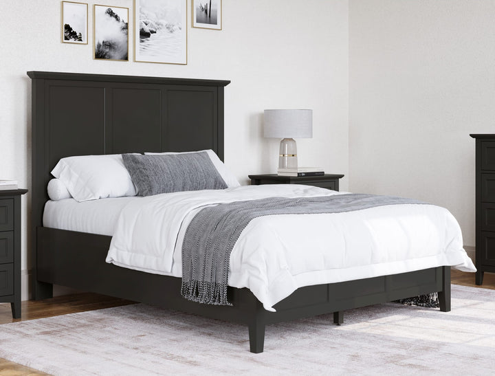 Grace Three Panel Bed in Raven Black styled in a bedroom