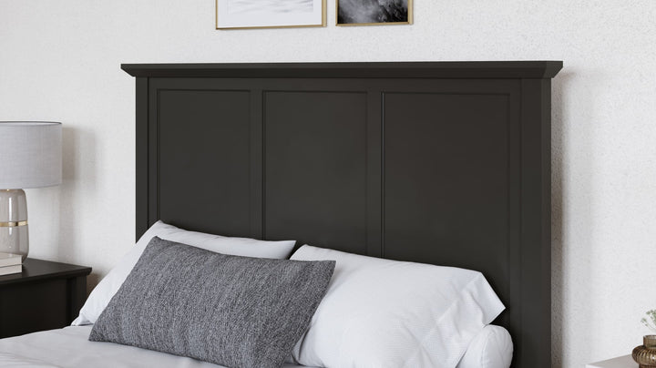 Grace Three Panel Bed in Raven Black styled in a bedroom