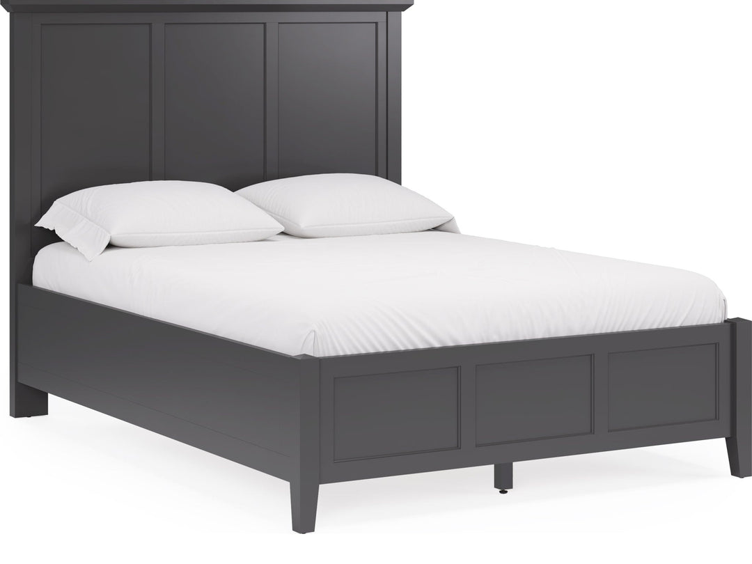 Grace Three Panel Bed in Raven Black — white background, angled view