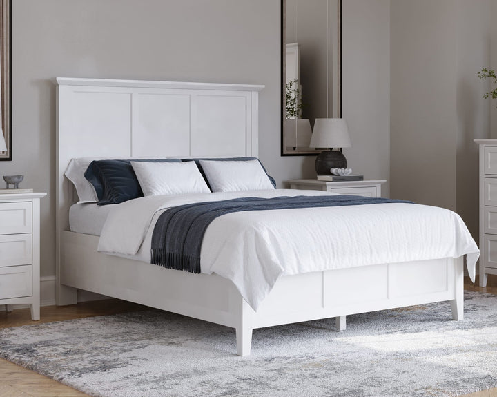 Grace Three Panel Bed in Snowfall White styled in a bedroom