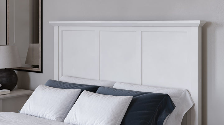 Grace Three Panel Bed in Snowfall White styled in a bedroom