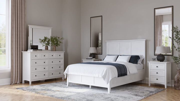Grace Three Panel Bed in Snowfall White styled in a bedroom