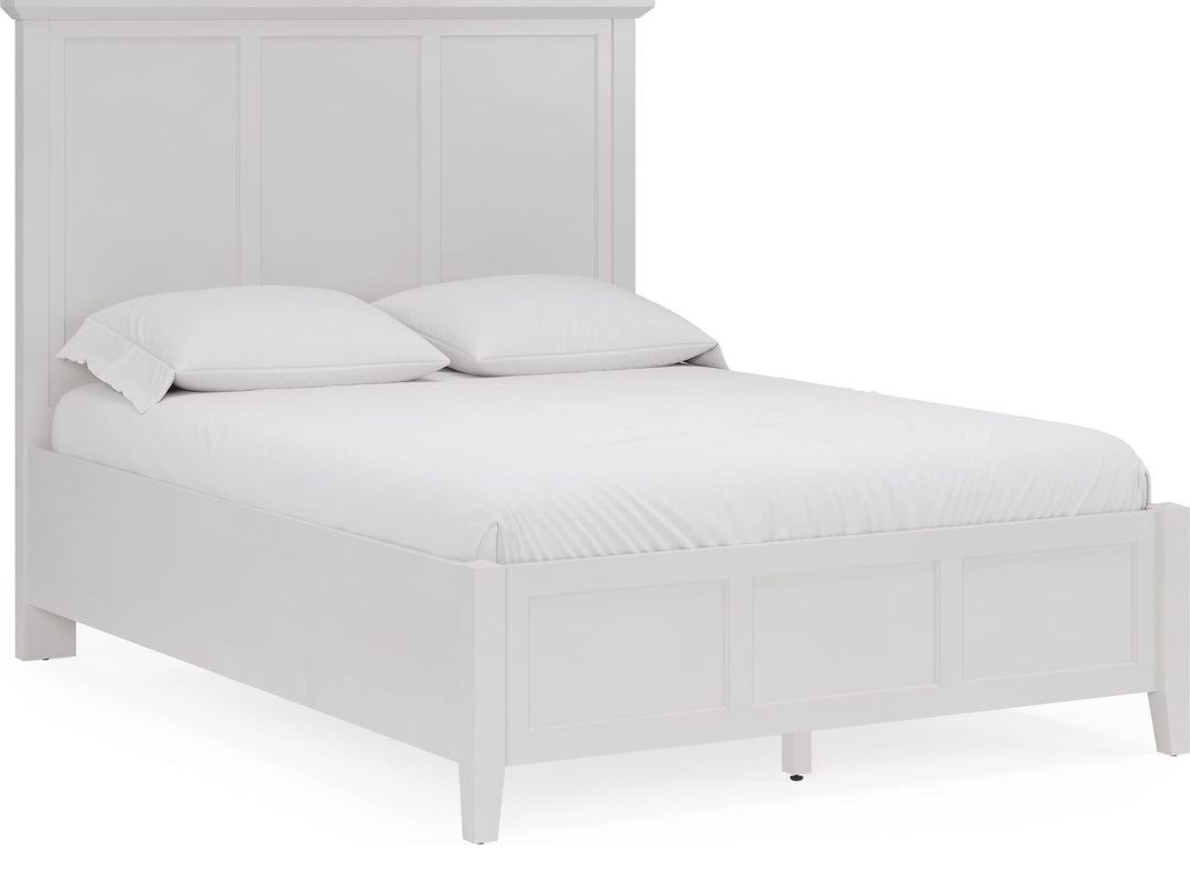 Grace Three Panel Bed in Snowfall White — white background, angled view