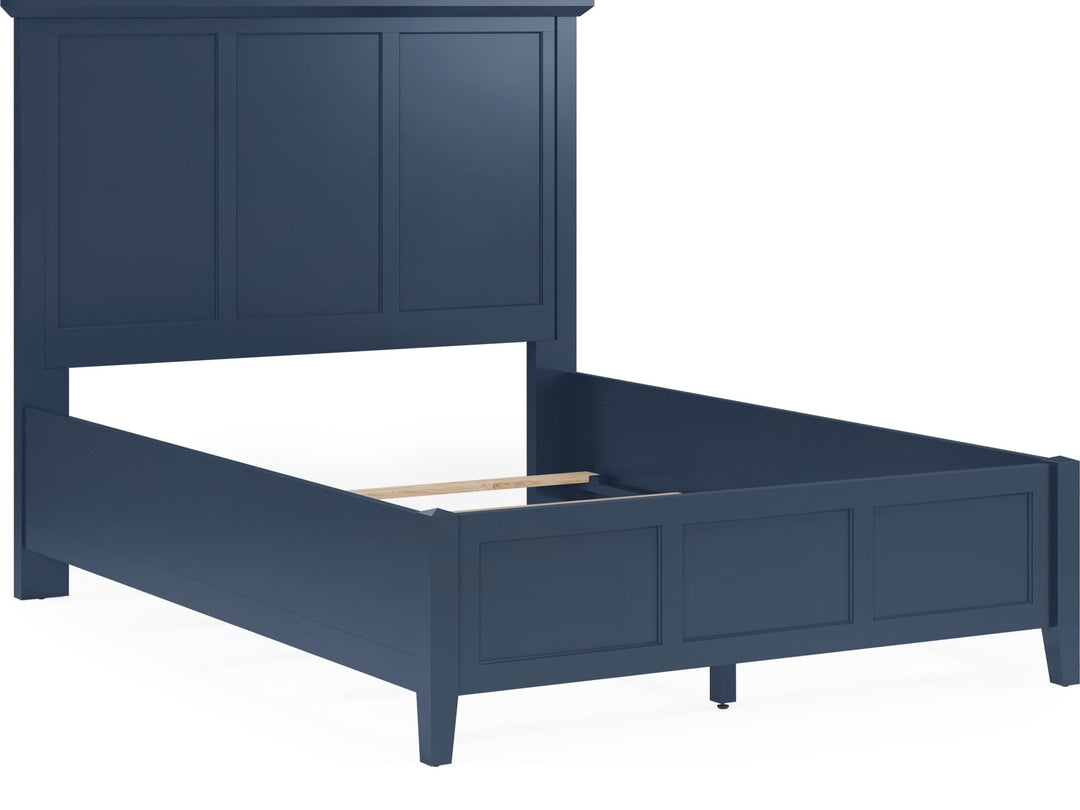 Grace Three Panel Bed in Blueberry — angled view without mattress