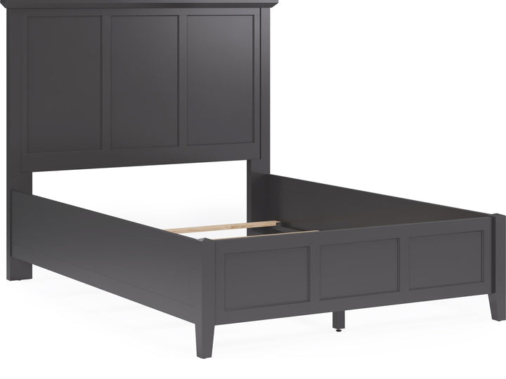Grace Three Panel Bed in Raven Black — angled view without mattress