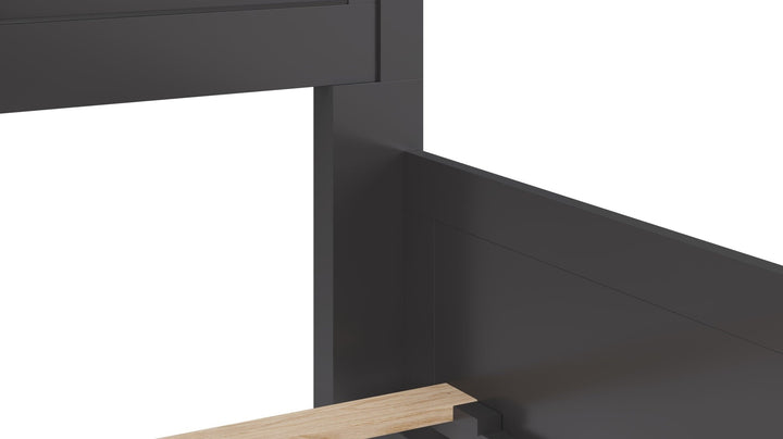 Grace Three Panel Bed in Raven Black — close-up of the side rail