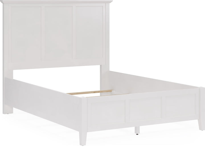 Grace Three Panel Bed in Snowfall White — angled view without mattress