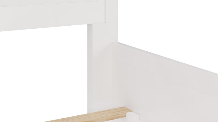 Grace Three Panel Bed in Snowfall White — close-up of the side rail