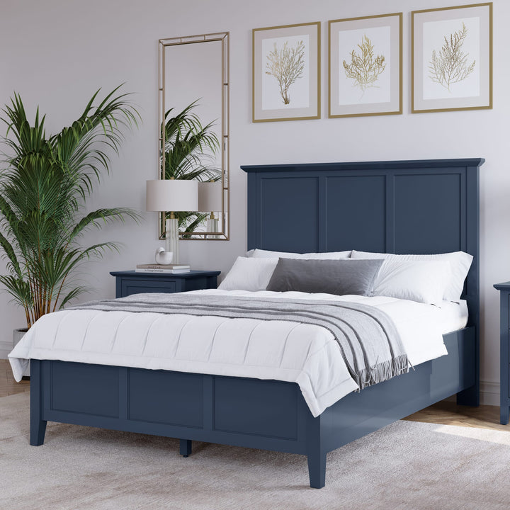 Grace Three Panel Bed in Blueberry styled in a bedroom