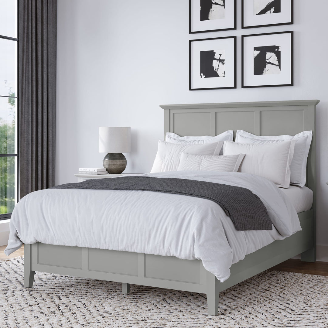 Grace Three Panel Bed in Elephant Grey styled in a bedroom