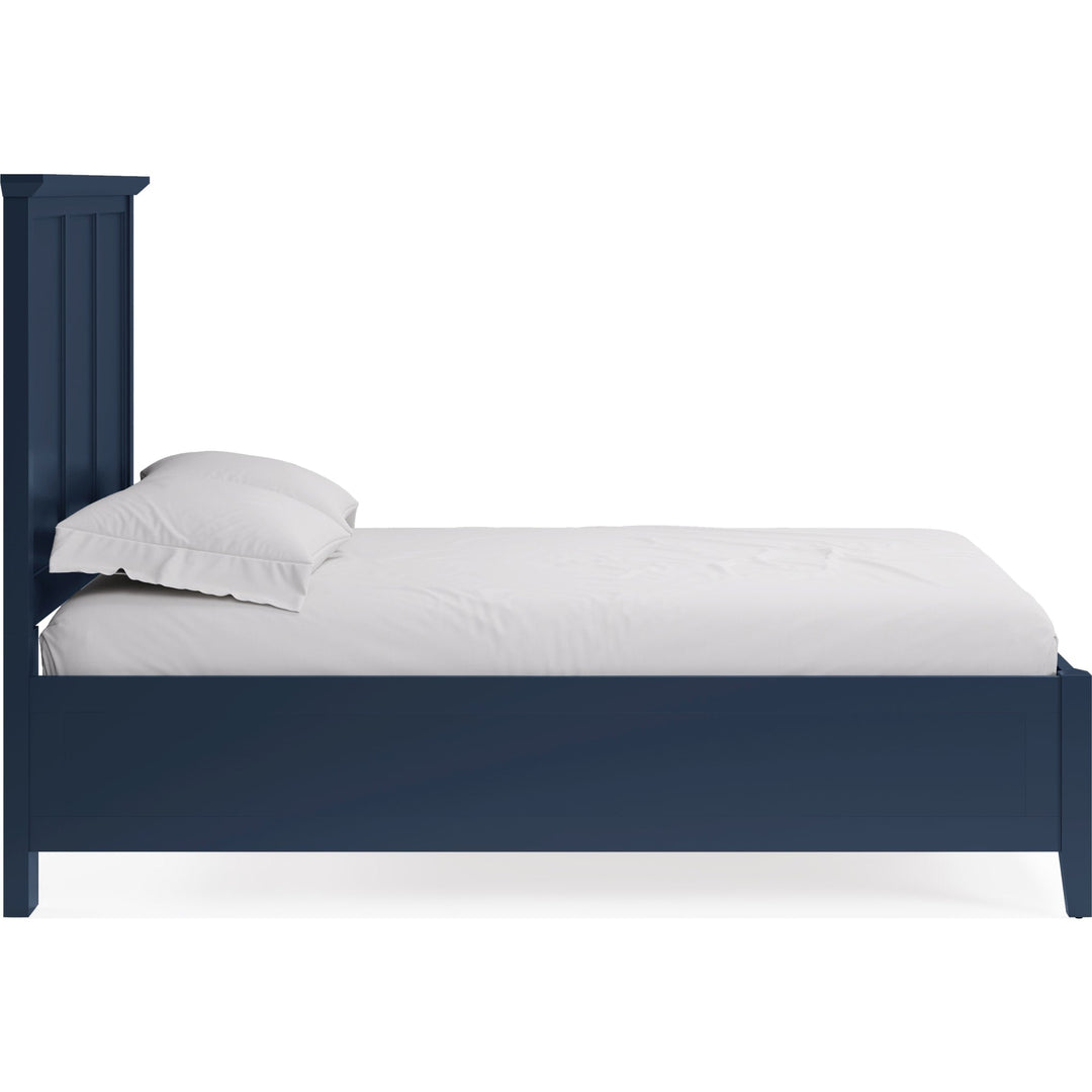 Grace Three Panel Bed in Blueberry — white background, side profile