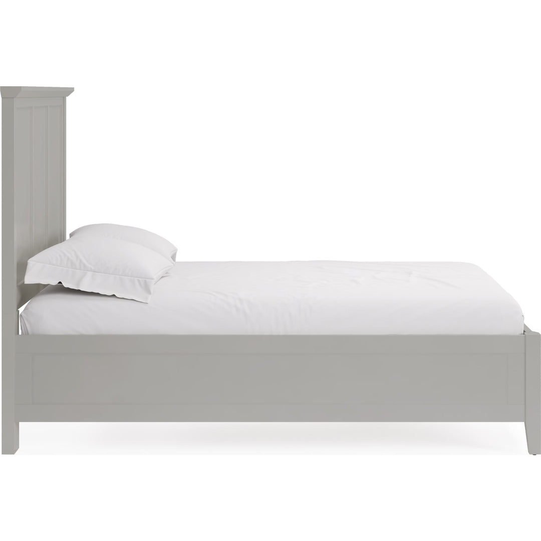 Grace Three Panel Bed in Elephant Grey — white background, side profile