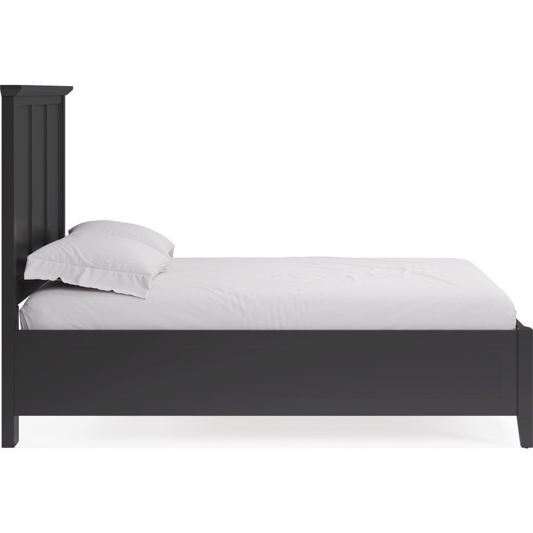 Grace Three Panel Bed in Raven Black — white background, side profile