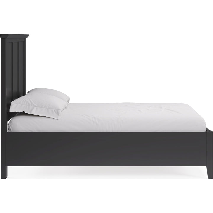 Grace Three Panel Bed in Raven Black — white background, side profile