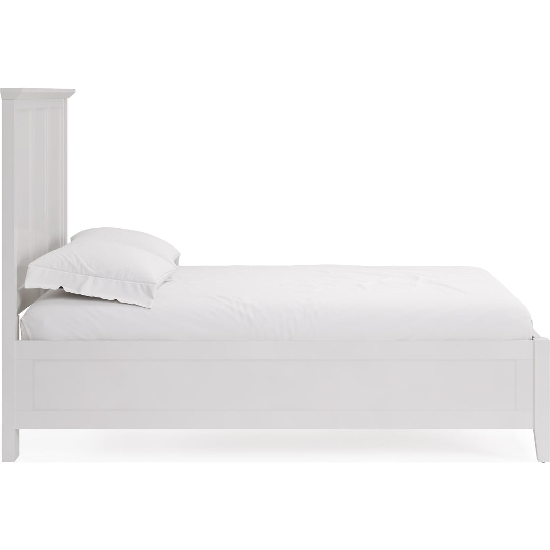 Grace Three Panel Bed in Snowfall White — white background, side profile