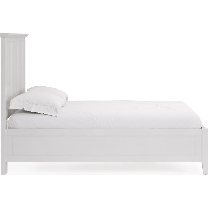 Grace Three Panel Bed in Snowfall White — white background, side profile