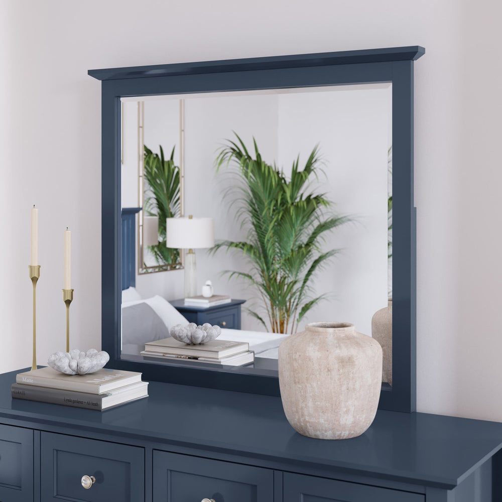 Grace Wall or Dresser Mirror in Blueberry — styled on the matching dresser (sold separately)