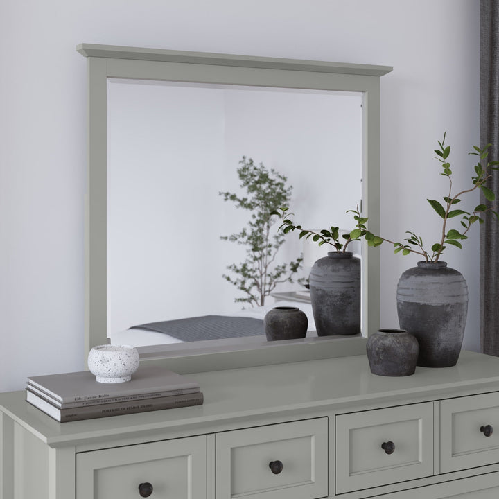 Grace Wall or Dresser Mirror in Elephant Grey — styled on the matching dresser (sold separately)