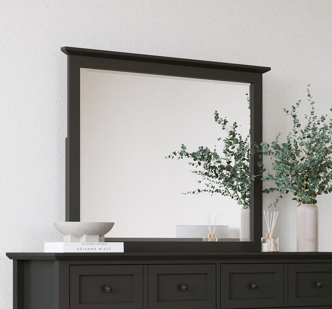 Grace Wall or Dresser Mirror in Raven Black — styled on the matching dresser (sold separately)