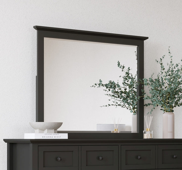 Grace Wall or Dresser Mirror in Raven Black — styled on the matching dresser (sold separately)