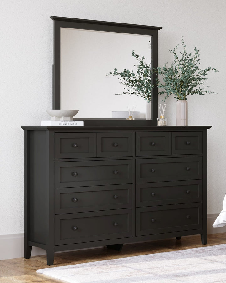 Grace Wall or Dresser Mirror in Raven Black — styled on the matching dresser (sold separately)