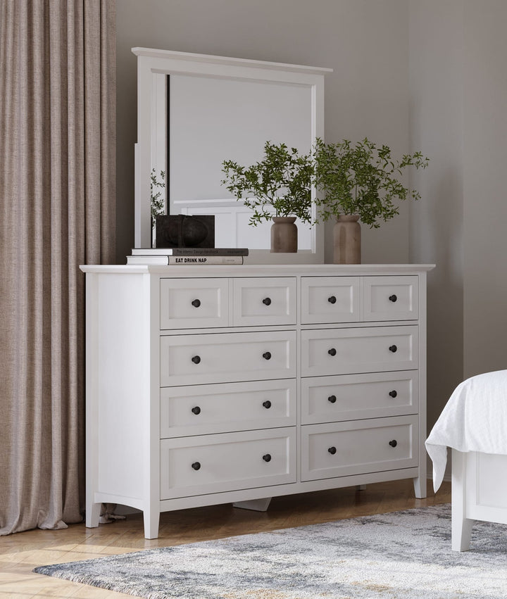 Grace Wall or Dresser Mirror in Snowfall White — styled on the matching dresser (sold separately)