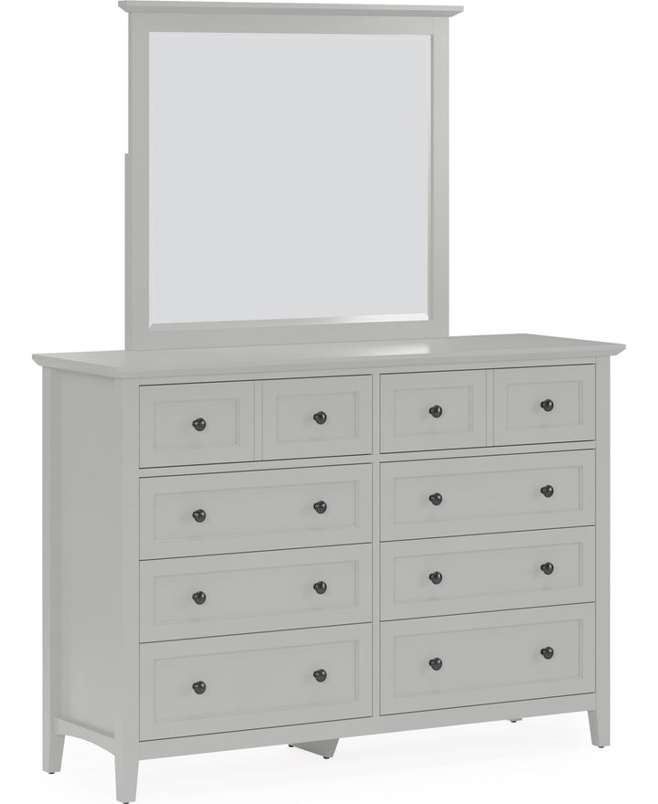 Grace Wall or Dresser Mirror in Elephant Grey — on a white background, mounted on the matching dresser (sold separately)