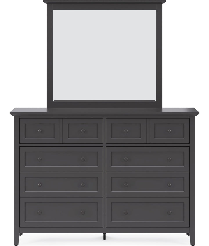 Grace Wall or Dresser Mirror in Raven Black — on a white background, mounted on the matching dresser (sold separately)