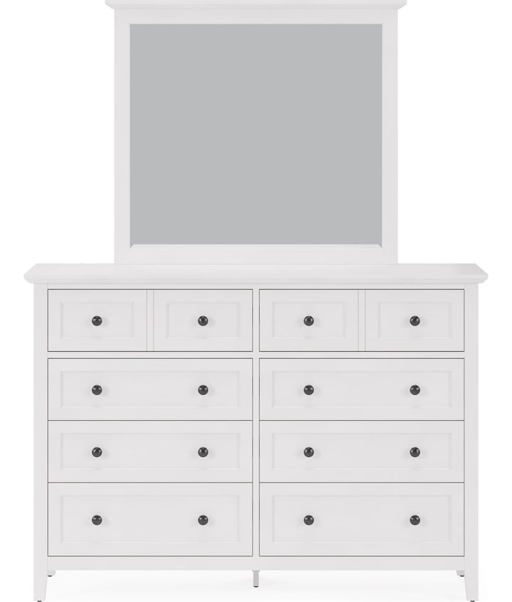 Grace Wall or Dresser Mirror in Snowfall White — on a white background, mounted on the matching dresser (sold separately)