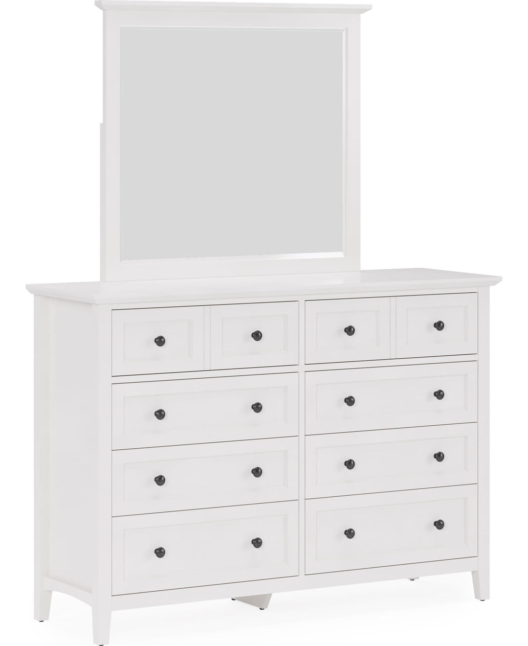 Grace Wall or Dresser Mirror in Snowfall White — on a white background, mounted on the matching dresser (sold separately)