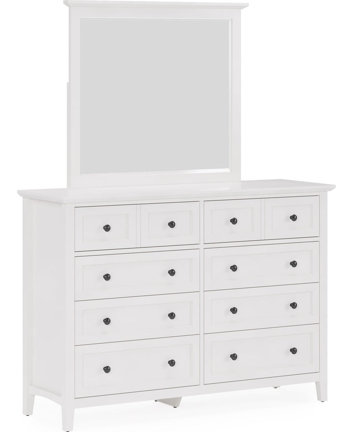 Grace Wall or Dresser Mirror in Snowfall White — on a white background, mounted on the matching dresser (sold separately)
