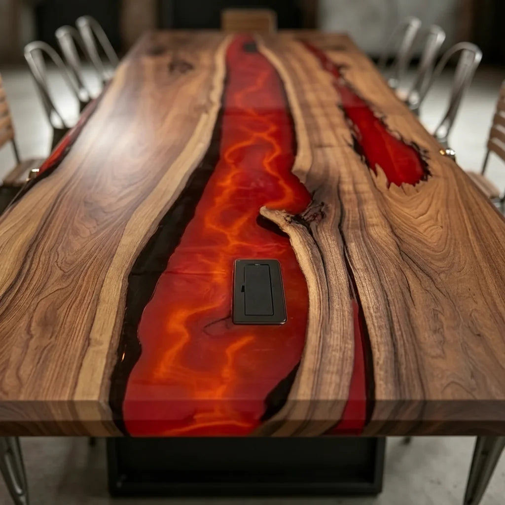 Black Walnut Red Lava River Dining Table by Thomas Dawn