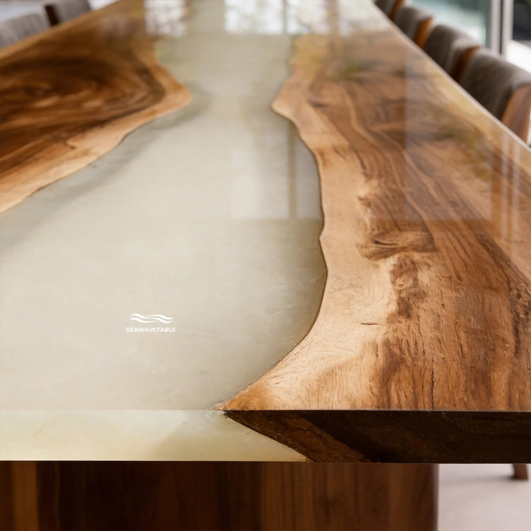 Walnut Cream Epoxy Live Edge Dining Table by Thomas Dawn