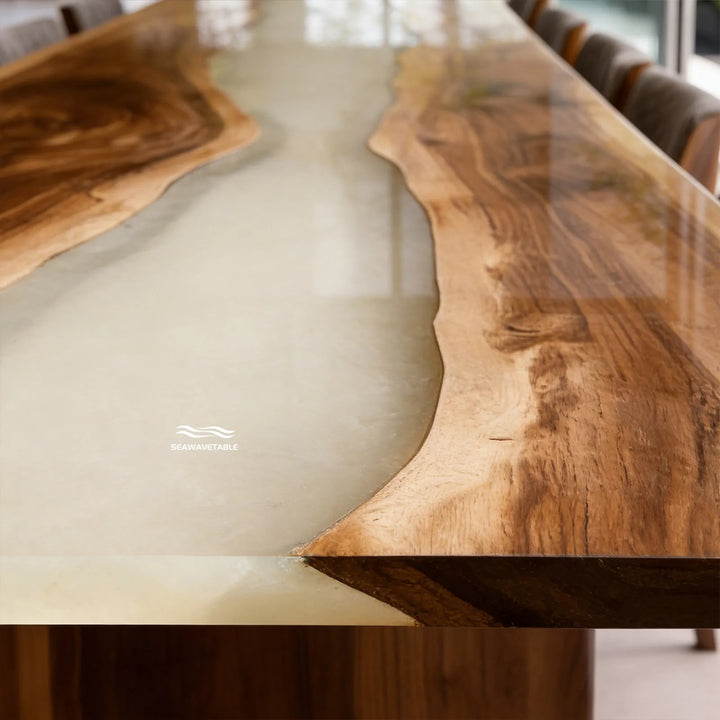 Walnut Cream Epoxy Live Edge Dining Table by Thomas Dawn