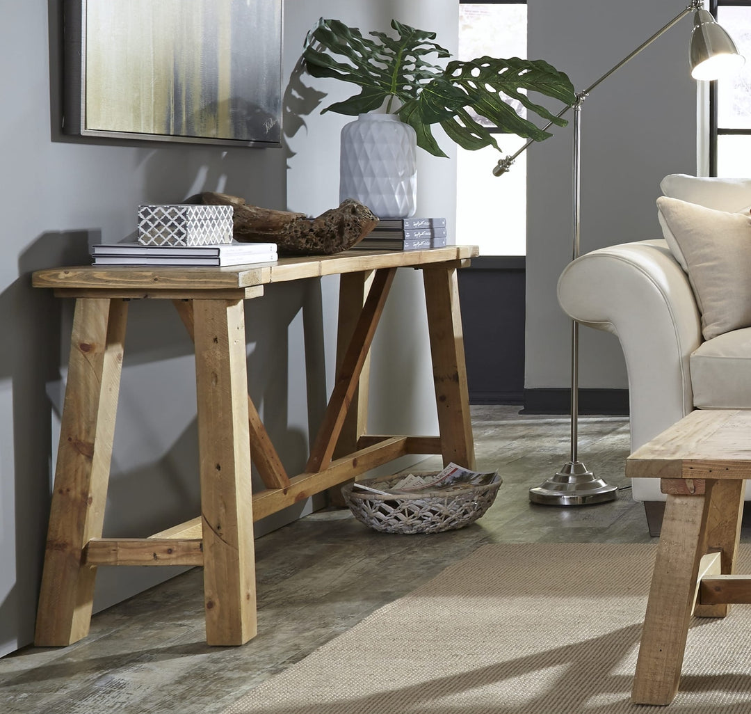 Harby Reclaimed Wood Console Table in Rustic Tawny — lifestyle photo