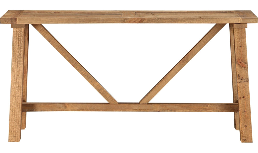 Harby Reclaimed Wood Console Table in Rustic Tawny — product view on a white background