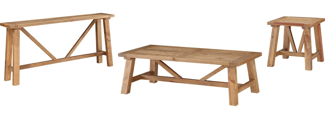 Harby Reclaimed Wood Console Table in Rustic Tawny — product view on a white background