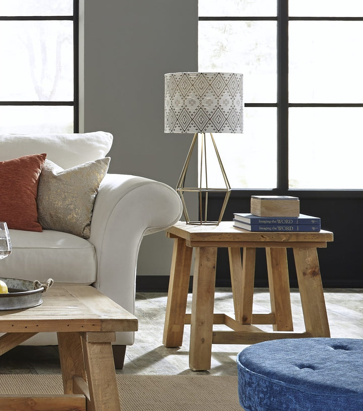 Harby Reclaimed Wood Square Side Table in Rustic Tawny — lifestyle photo