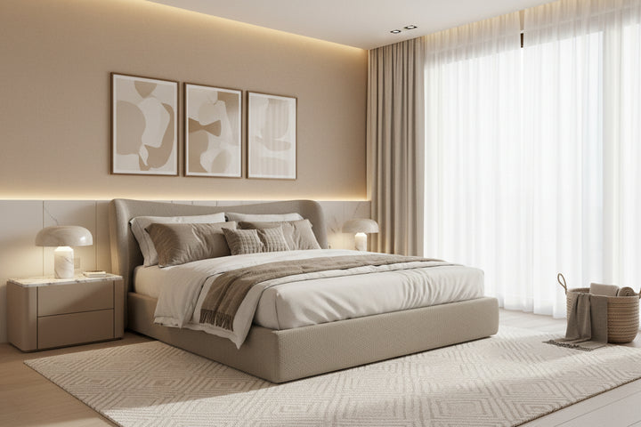 HARLOW Upholstered Storage Bed in Putty Mobital