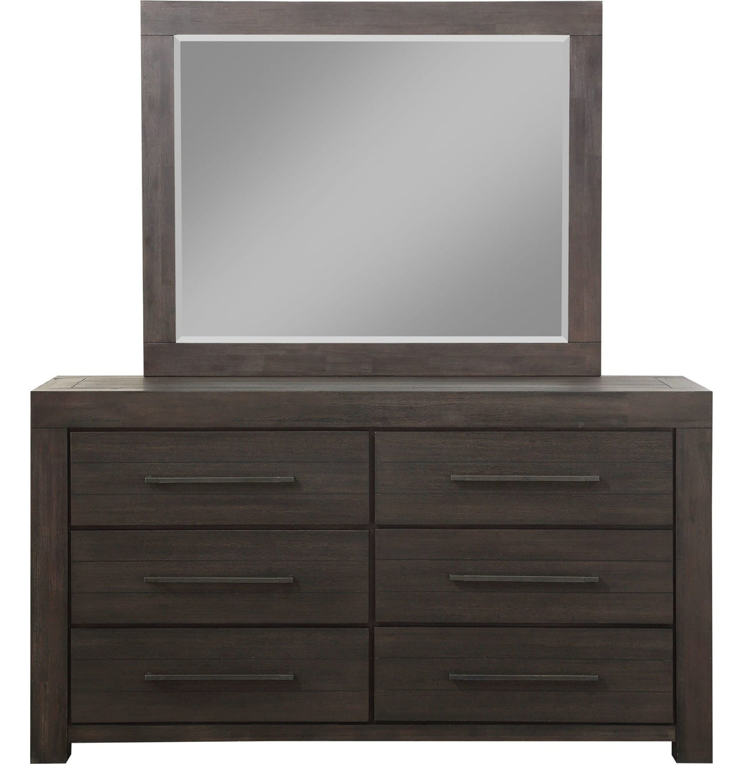 Heath Six Drawer Dresser in Basalt Grey — on a white background with the matching mirror (sold separately)
