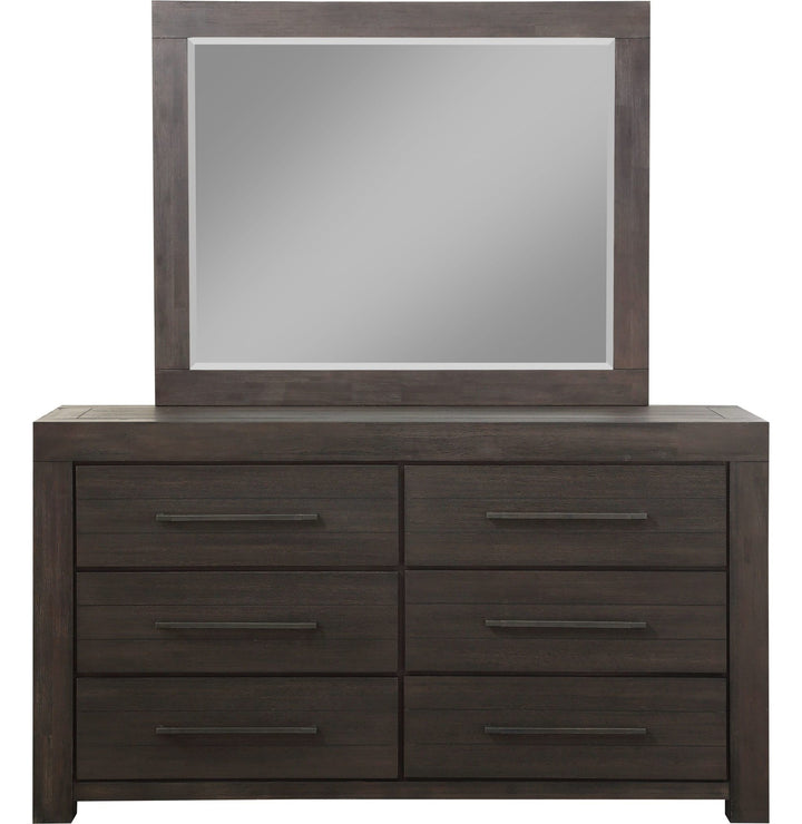 Heath Six Drawer Dresser in Basalt Grey — on a white background with the matching mirror (sold separately)