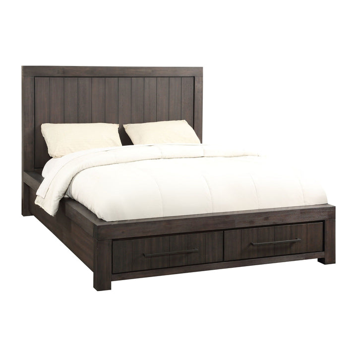 Heath Two Drawer Wood Storage Bed by Modus in Basalt Grey — white background, angled view