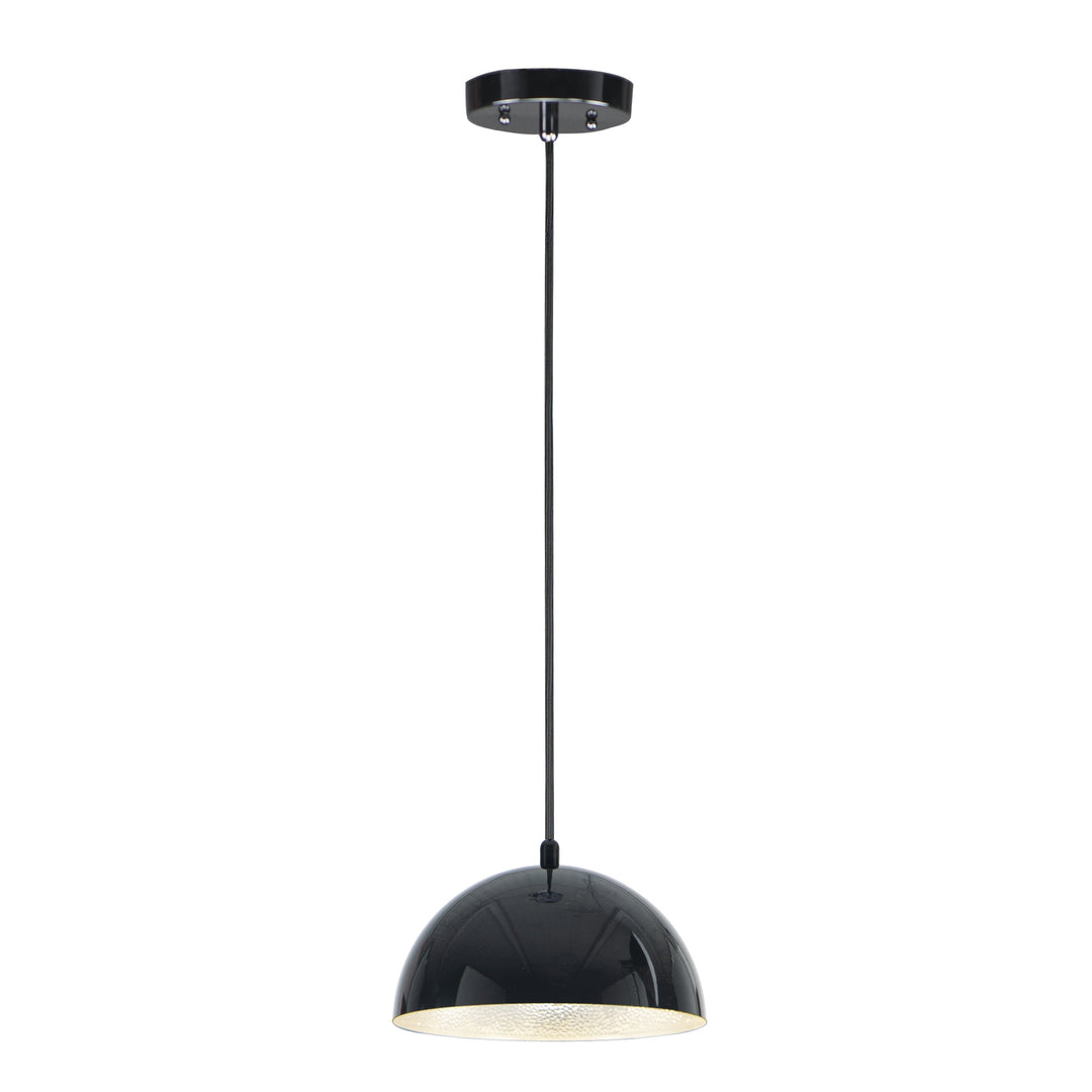 Hemisphere 1-Light 9" LED Pendant by ET2 Lighting in Gloss Black / Aluminum, front view